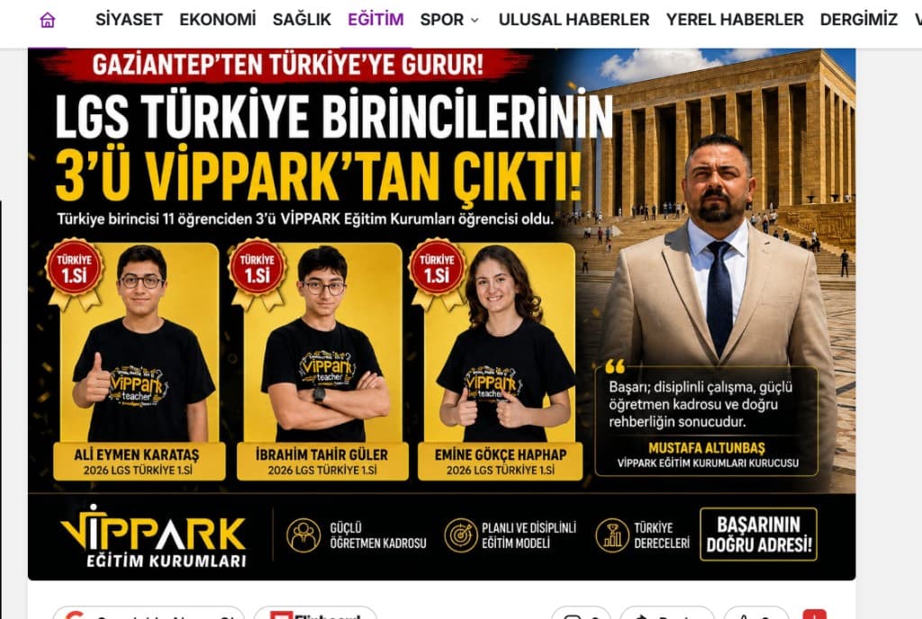 Gaziantep'ten Türkiye'ye Damga! LGS Türkiye Birincilerinin 3'ü VİPPARK'tan Çıktı